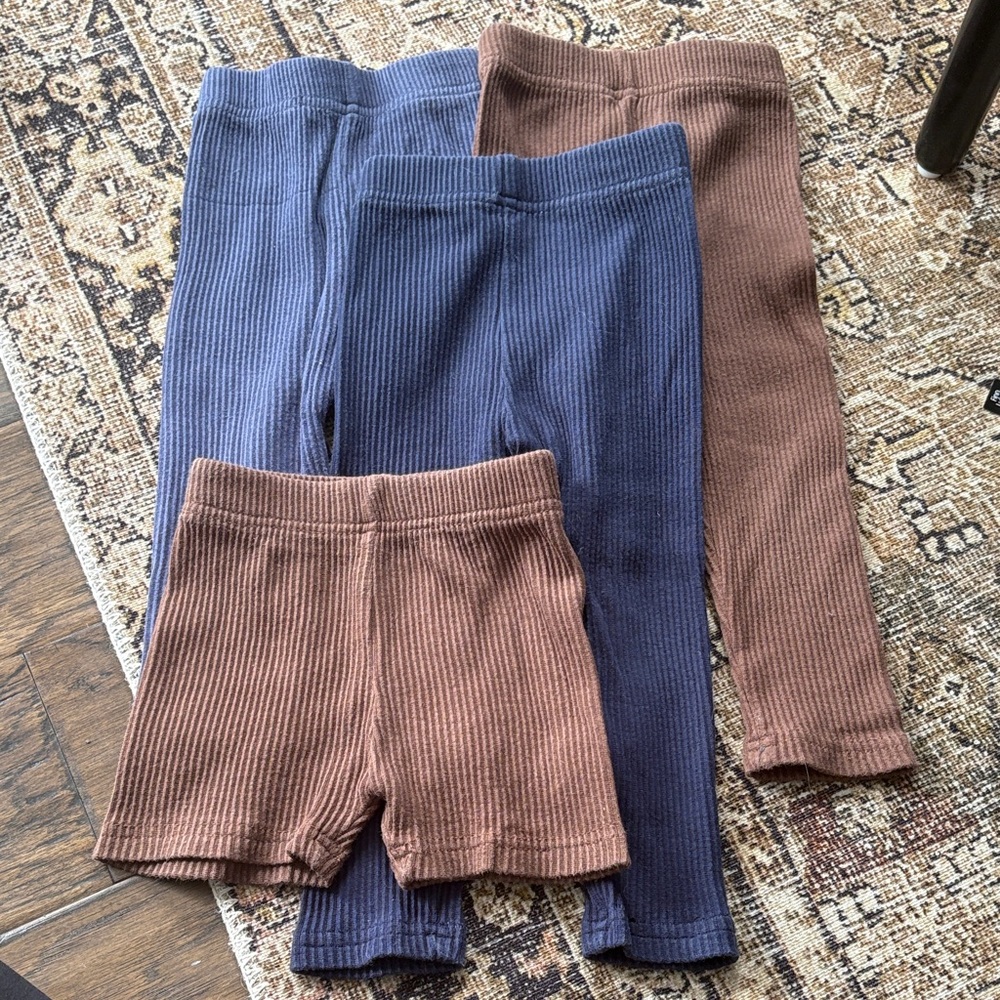 Ribbed Kids Leggings & Shorts Set - Blue and Brown